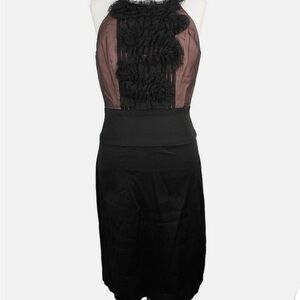 BCBGMaxAzria Black Strapless Sheer Ruffle Bodice Dress
